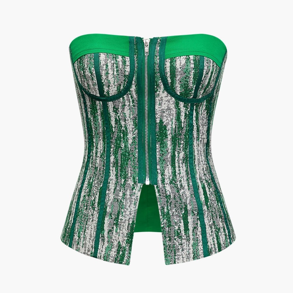 MICAS Zip Front Strapless Corset Top